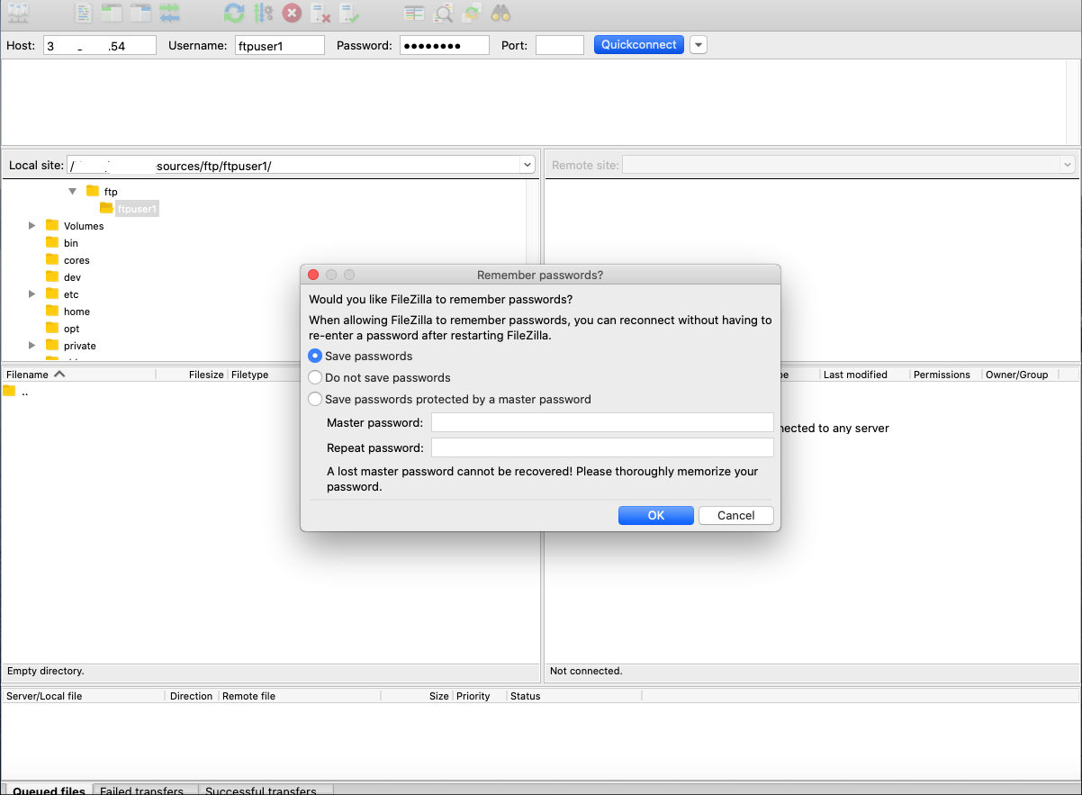 what is my host for filezilla mac os10.10
